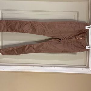 Refuge high waist 3 button down, pinkish/tan skinny jeans juniors size 2.